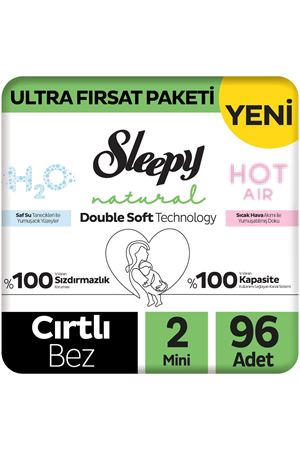 Natural Double Soft Ultra Fırsat Paketi Bebek Bezi 2 Numara Mini 96 Adet