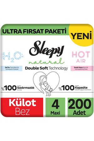 Natural Double Soft Ultra Fırsat Paketi Külot Bez 4 Numara Maxi 200 Adet