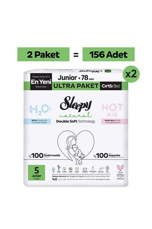 Natural Double Soft Ultra Fırsat Paketi Bebek Bezi 5 Numara Junior 156 Adet