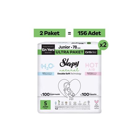 Natural Double Soft Ultra Fırsat Paketi Bebek Bezi 5 Numara Junior 156 Adet