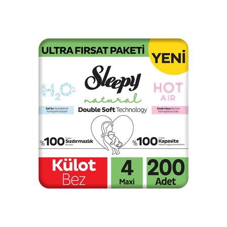 Natural Double Soft Ultra Fırsat Paketi Külot Bez 4 Numara Maxi 200 Adet