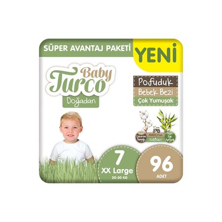 Baby Turco Doğadan Süper Avantaj Paketi Pofuduk Bebek Bezi 7 Numara Xxlarge 96 Adet