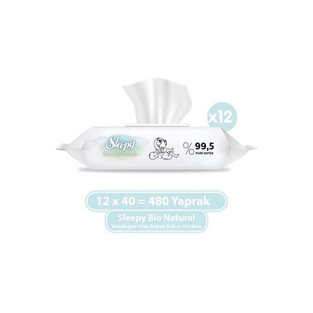 Sleepy Bio Natural Yenidoğan Islak Bebek Bakım Havlusu 12x40 (480 YAPRAK)