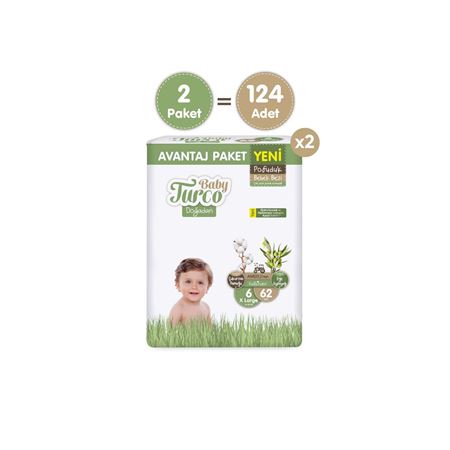 Baby Turco Doğadan Süper Avantaj Paketi Pofuduk Bebek Bezi 6 Numara Xlarge 124 Adet