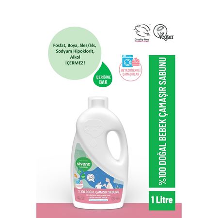 Siveno %100 Doğal Bebek Çamaşır Sabunu Kendinden Yumuşatıcılı Bitkisel Deterjan Vegan 1000 ml