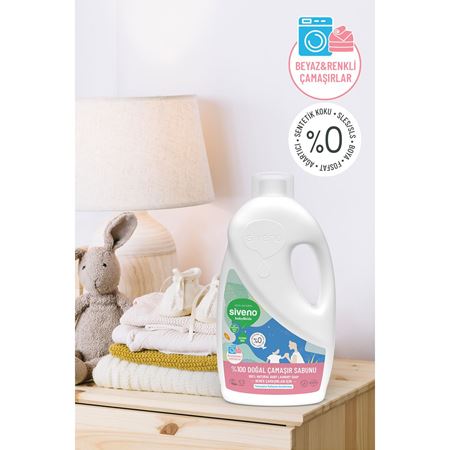 Siveno %100 Doğal Bebek Çamaşır Sabunu Kendinden Yumuşatıcılı Bitkisel Deterjan 1000 ml X2 Adet