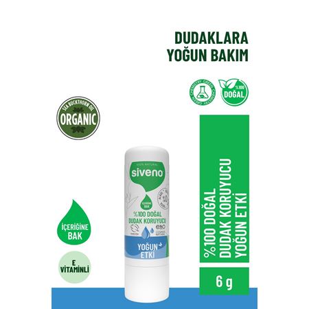 Siveno %100 Doğal Dudak Koruyucu Yoğun Etki Bitkisel Lip Balm Krem Nemlendirici Parlatıcı Onarıcı 6 gr