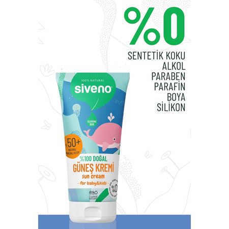 Siveno %100 Doğal Bebek Güneş Kremi Leke Karşıtı Nemlendirici Bitkisel Vegan SPF 50+ UVA UVB 50 ml