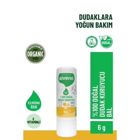 Siveno %100 Doğal Dudak Koruyucu Bal Bitkisel Lipbalm Dudak Kremi Nemlendirici Parlatıcı Onarıcı 6 G