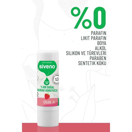 Siveno %100 Doğal Dudak Koruyucu Çilek Bitkisel Lipbalm Dudak Kremi Nemlendirici Parlatıcı Onarıcı 6 G