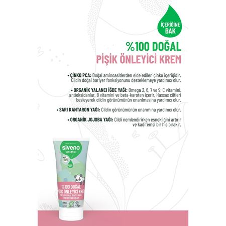 Siveno %100 Doğal Bebek Pişik Önleyici Krem Çinko PCA Yenidoğan Koruyucu & Hassas Onarıcı Bakım Kremi 50 ml
