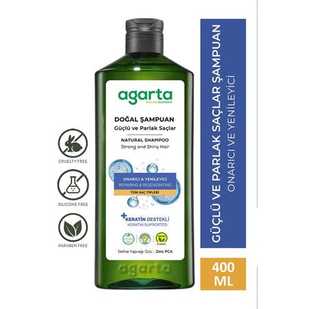 Agarta Güçlü Ve Parlak Saçlar İçin Bitkisel Tuzsuz Şampuan 400 ml.
