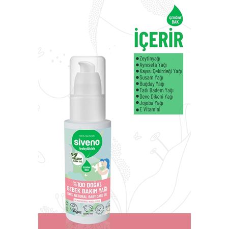 Siveno %100 Doğal Bebek Yağı Organik Jojoba Bakım Masaj Yağı Parafinsiz Bitkisel Vegan 50 ml
