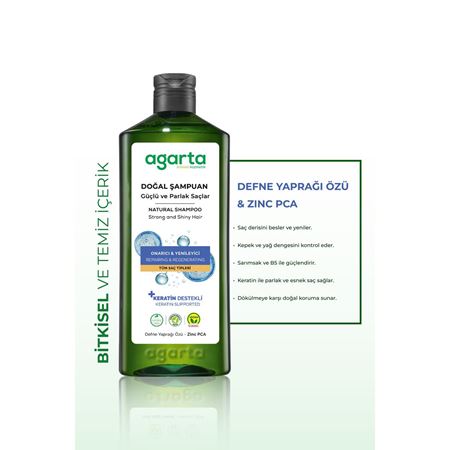 Agarta Güçlü Ve Parlak Saçlar İçin Bitkisel Tuzsuz Şampuan 400 ml.