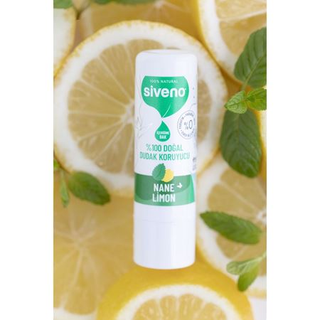 Siveno %100 Doğal Dudak Koruyucu Nane & Limon Bitkisel Lipbalm Krem Nemlendirici Parlatıcı Onarıcı 6 G