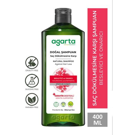 Agarta Saç Dökülmesine Karşı Bitkisel Tuzsuz Şampuan 400 ml (Biberiye özlü)