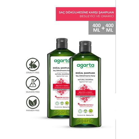 Agarta 2 Adet Saç Dökülmesine Karşı Bitkisel Biberiye İçeren Tuzsuz Şampuan 400 Ml