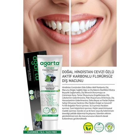 Agarta Doğal Hindistan Cevizi Özlü Aktif Karbonlu Florürsüz Diş Macunu 100 ml