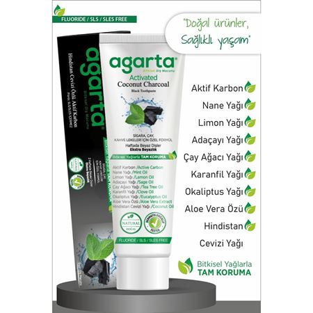 Agarta Doğal Hindistan Cevizi Özlü Aktif Karbonlu Florürsüz Diş Macunu 100 ml