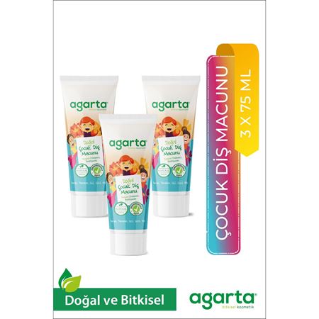 Agarta 3 Adet Doğal Florürsüz Çocuk Diş Macunu Çilekli 75 ml