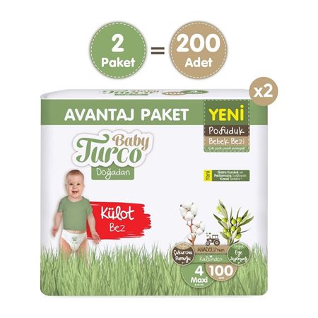 Baby Turco Doğadan Süper Avantaj Paketi Pofuduk Külot Bez 4 Numara Maxi 200 Adet