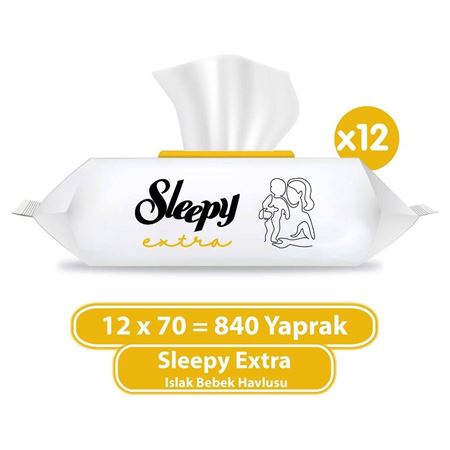 Sleepy Extra Islak Bebek Havlusu - 12 Paket, 840 Yaprak, Limon Kokulu, Alkol İçermez, Doğal Bambu ve Organik Pamuk Lifli