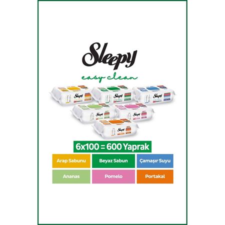 Sleepy Easy Clean Yüzey Temizlik Havlusu Mendili Klasik + Meyve Serisi 6X100 Karma Paket