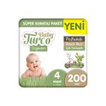 Baby Turco Doğadan Süper Avantaj Paketi Pofuduk Bebek Bezi 4 Numara Maxi 200 Adet