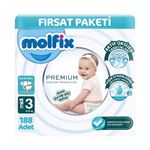 Molfix Premium 3 Beden Bebek Bezi Ultra Fırsat Paketi 94X2 188 Adet