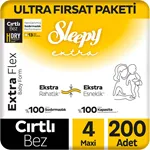 Sleepy Extra Flex Ultra Fırsat Paketi Bebek Bezi 4 Numara Maxi 200 Adet